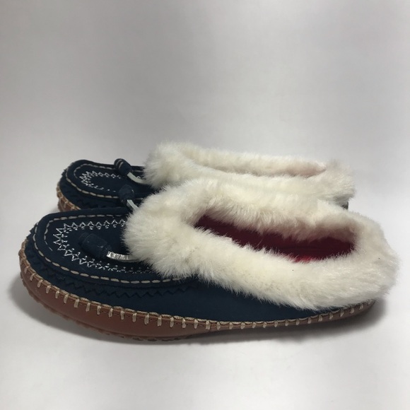 Lands' End Dark Navy Blue Slip On Embroidered Slippers Size 8 - Picture 3 of 12